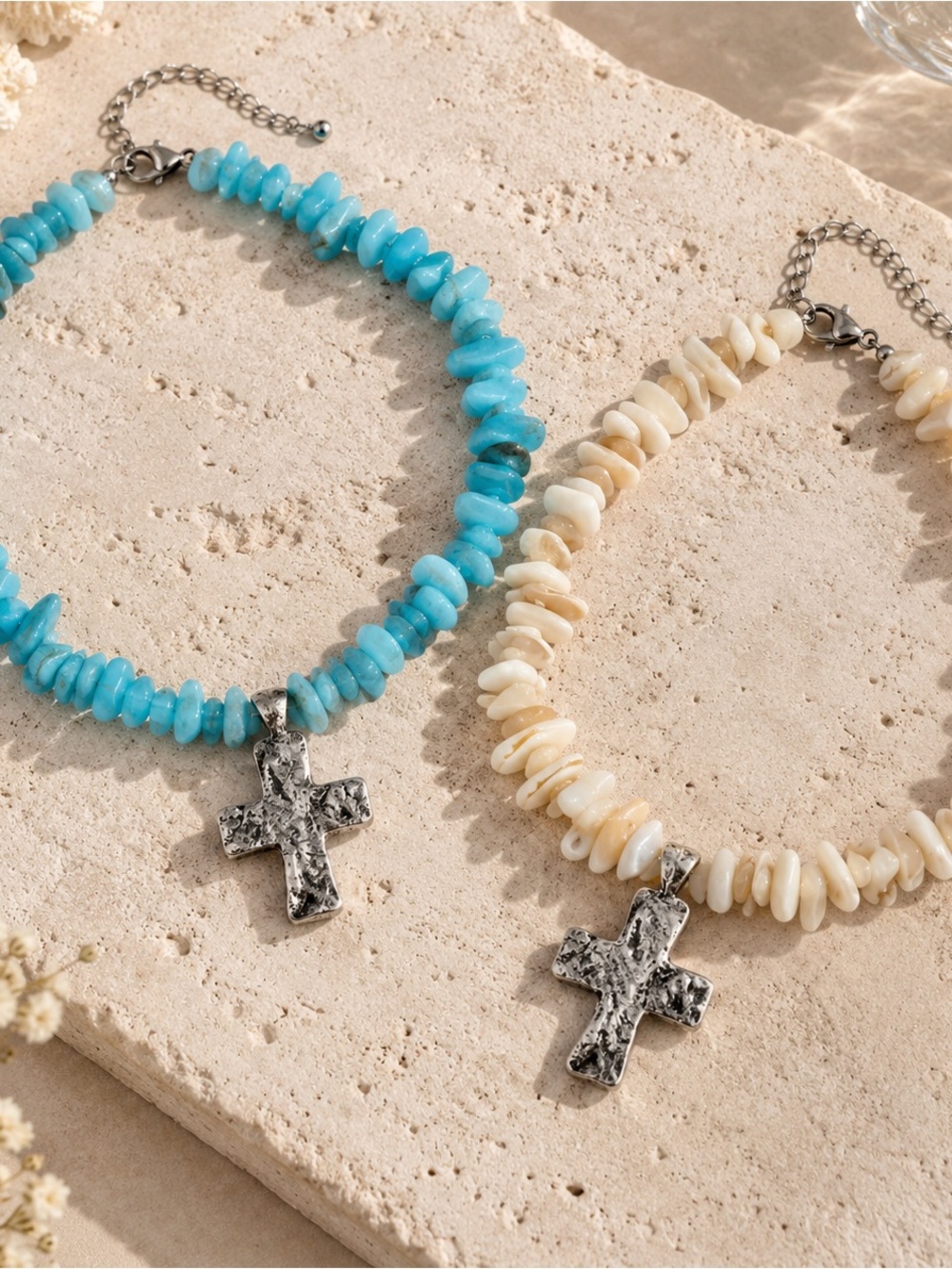 Bundle of 2 Free People Supernova Cross Chokers: Turquoise and Ivory